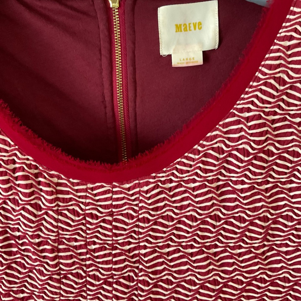 Maeve Anthropologie Burgundy White Wavy Textured Shift Dress Fringe Large - Picture 4 of 14